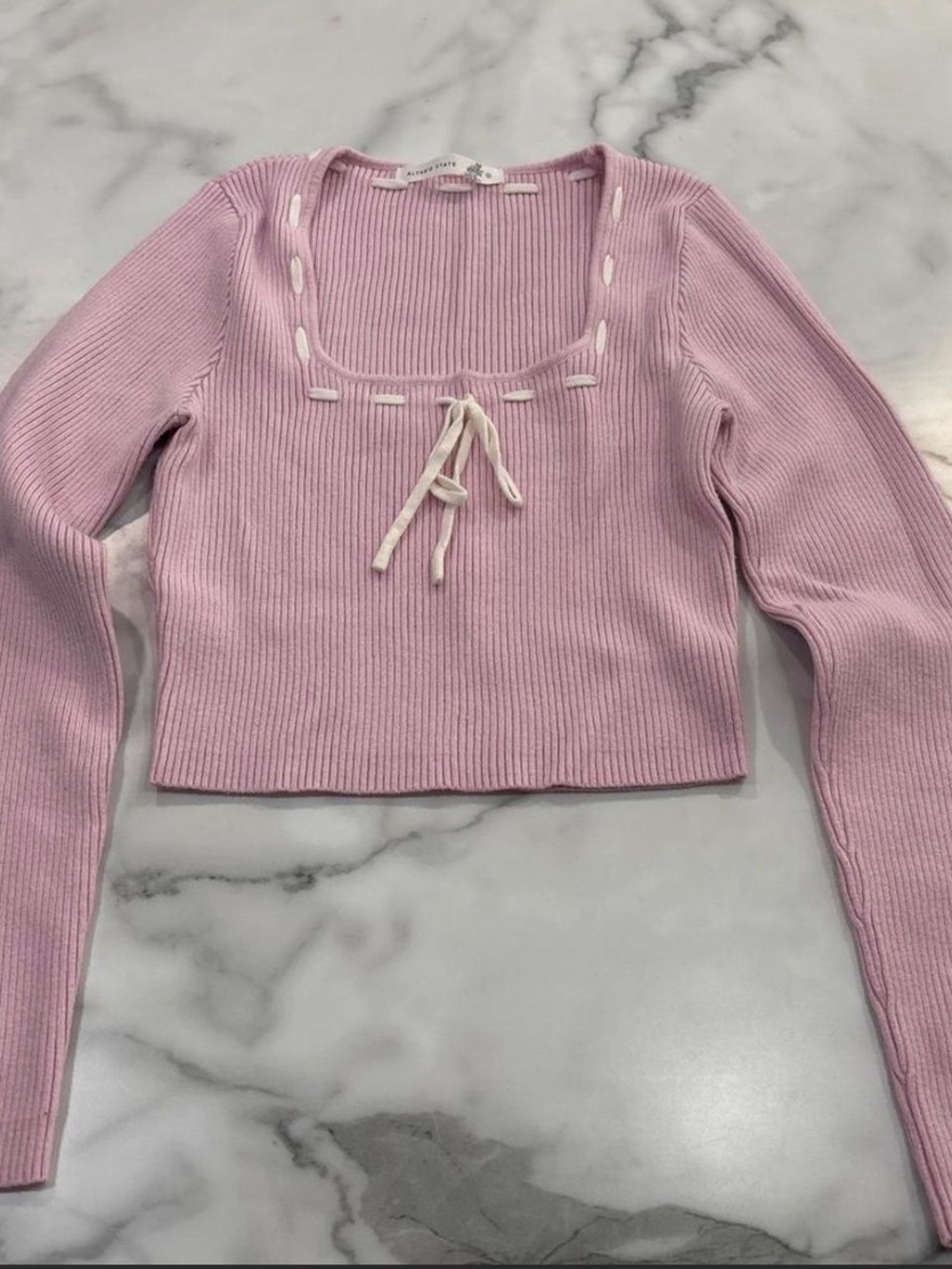 Altar'd State Light Pink Ribbed Square-Neck Crop Top with Tie